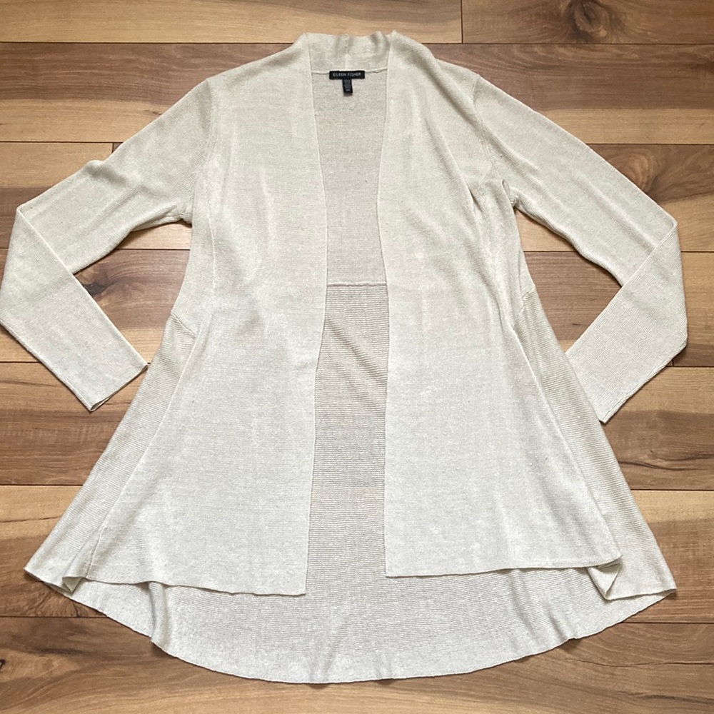 Eileen Fisher Linen Nylon Blend Open Front Cardigan. Size S